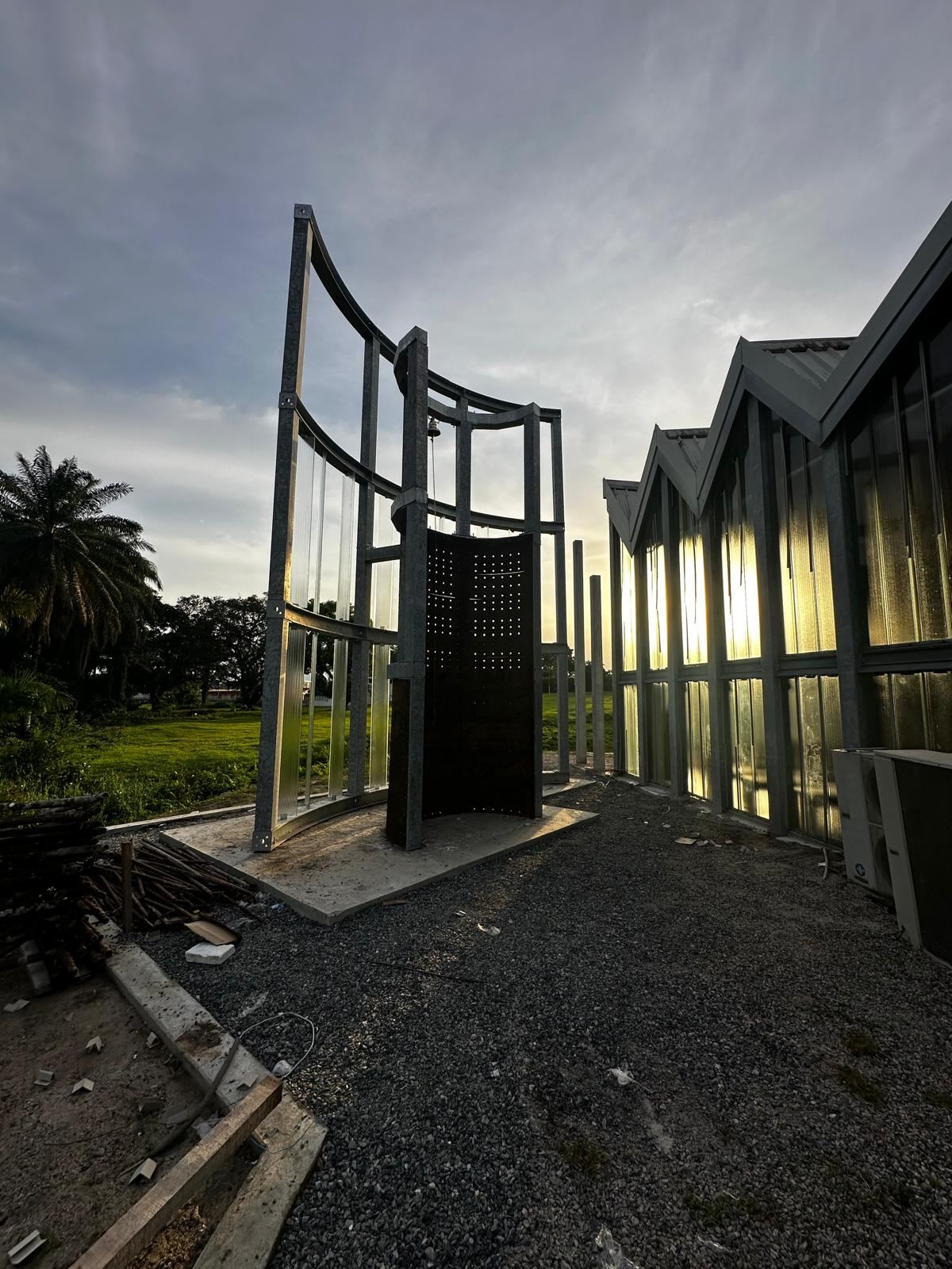 Bell tower and chapel at sunset, Gabon